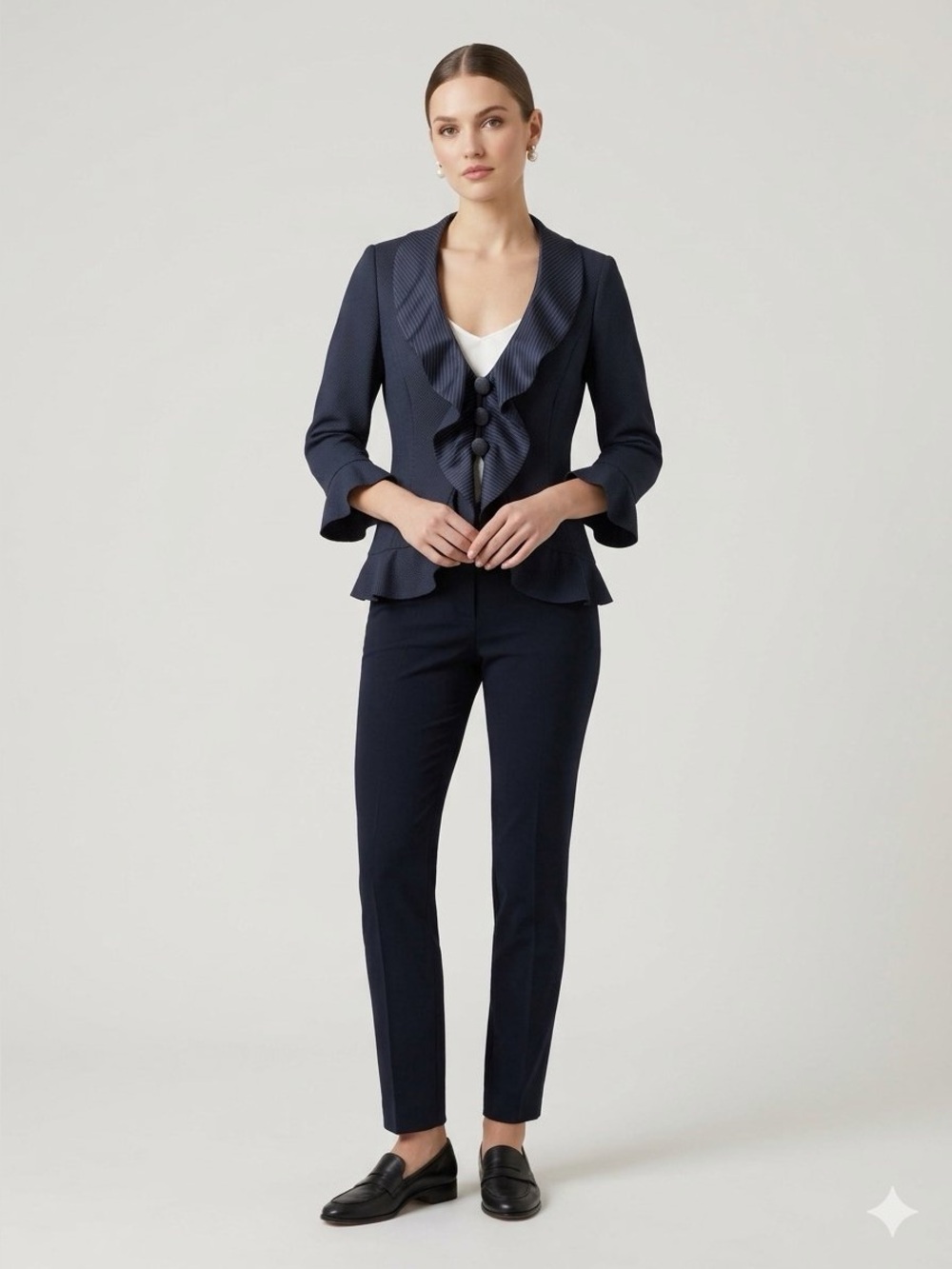 Giorgio Armani navy ruffle collar Jacket